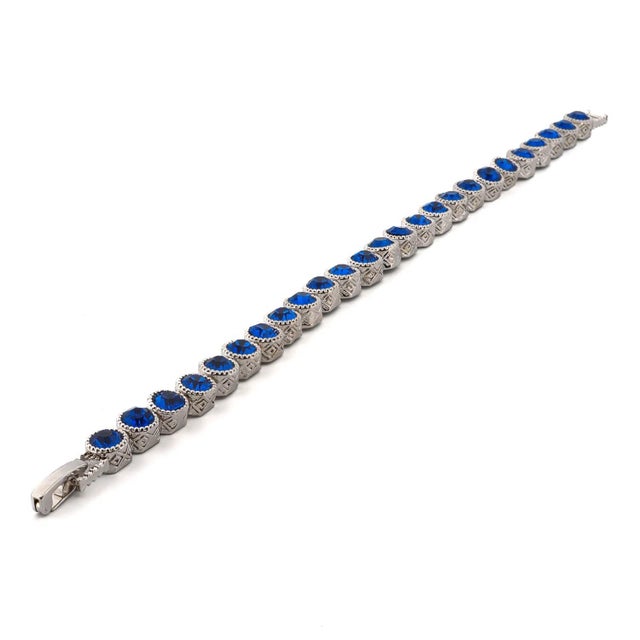 Blue Sapphire Tennis Mystic Silver Bracelet For Sale - Image 4 of 11