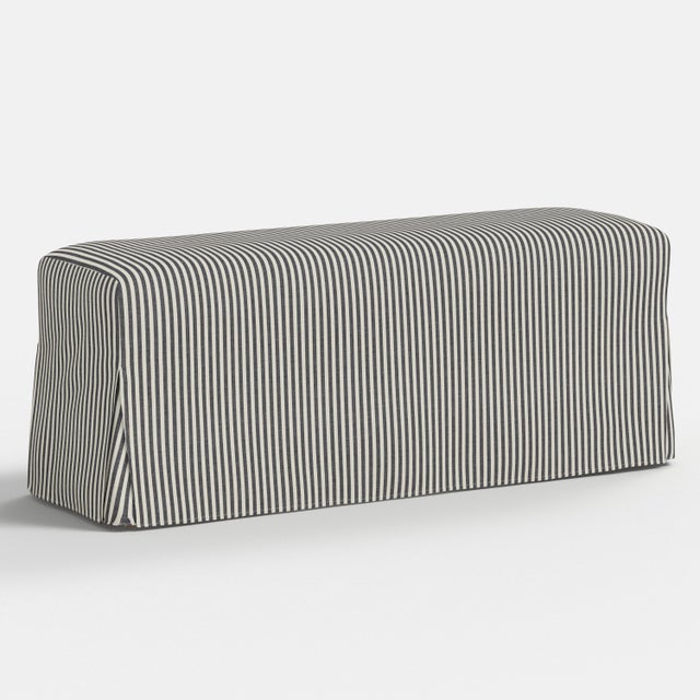 Spritely Home Stoffer Home x Cloth & Company Lindy Slipcover Dining Bench in Jane Stripe Carbon For Sale - Image 4 of 5