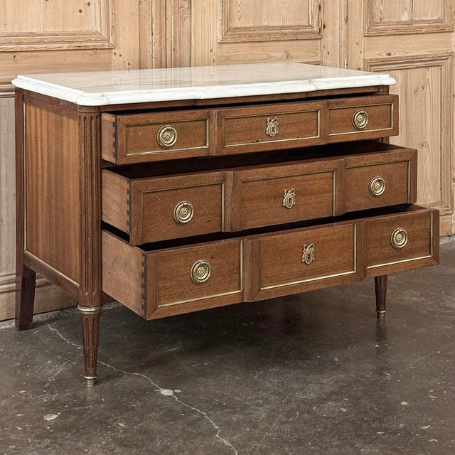 Antique French Louis XVI Mahogany Commode With Carrara Marble For Sale - Image 11 of 14