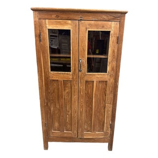 Rustic Solid Wood Glass Front Cabinet For Sale