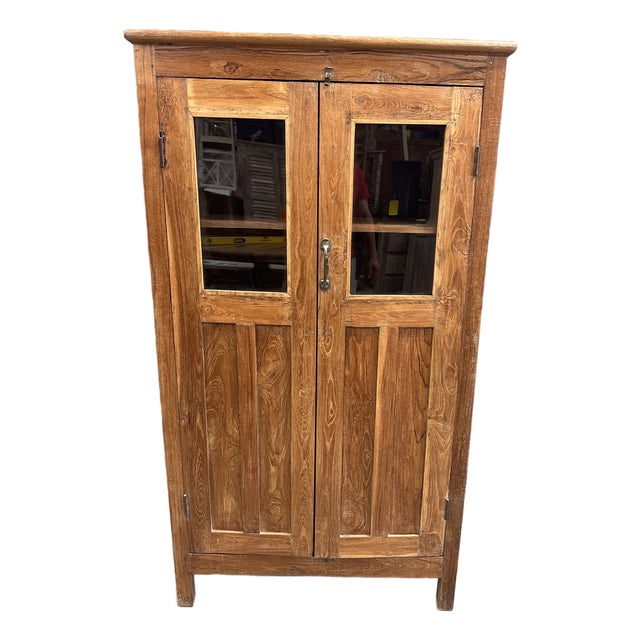 Rustic Solid Wood Glass Front Cabinet For Sale