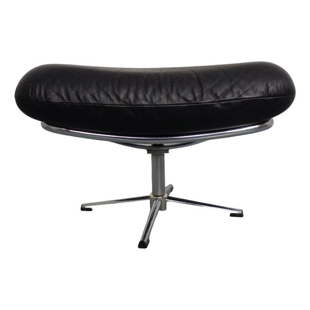 Black Leather Ottoman, Germany, 1960s For Sale