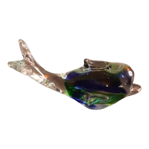 1980s Green/Blue Art Glass Whale Figurine