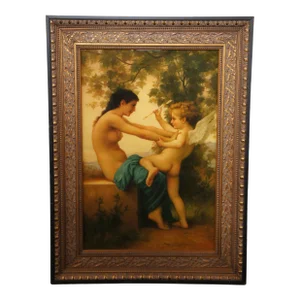 Late 20th Century Young Girl Defending Herself Against Eros Painting After William Bouguereau