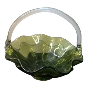 1970s Viking Avocado Green Epic Dual Layer Basket Vase