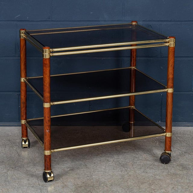 Vintage Italian Brass and Smoked Glass Drinks Trolley, 1980 For Sale - Image 16 of 17