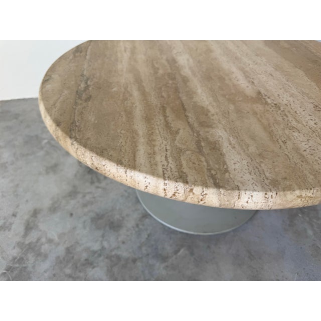 1962 Mid-Century Eero Saarinen for Knoll Tulip Coffee Table With Travertine Marble Top For Sale - Image 9 of 12