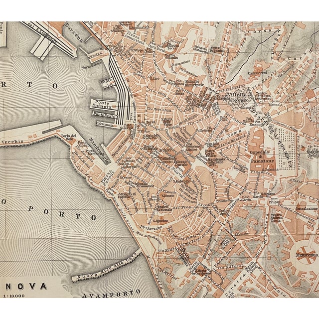 !910s map of Genova, Italy from an Italian atlas. Combined shipping available, please inquire.