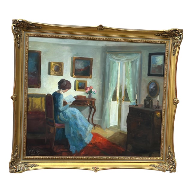 Edith Gert, Woman Reading, 1960s, Oil on Canvas, Framed For Sale