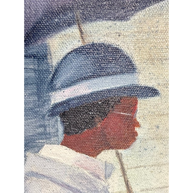Vintage Naïve Figurative Painting of Woman With Umbrella For Sale - Image 10 of 11
