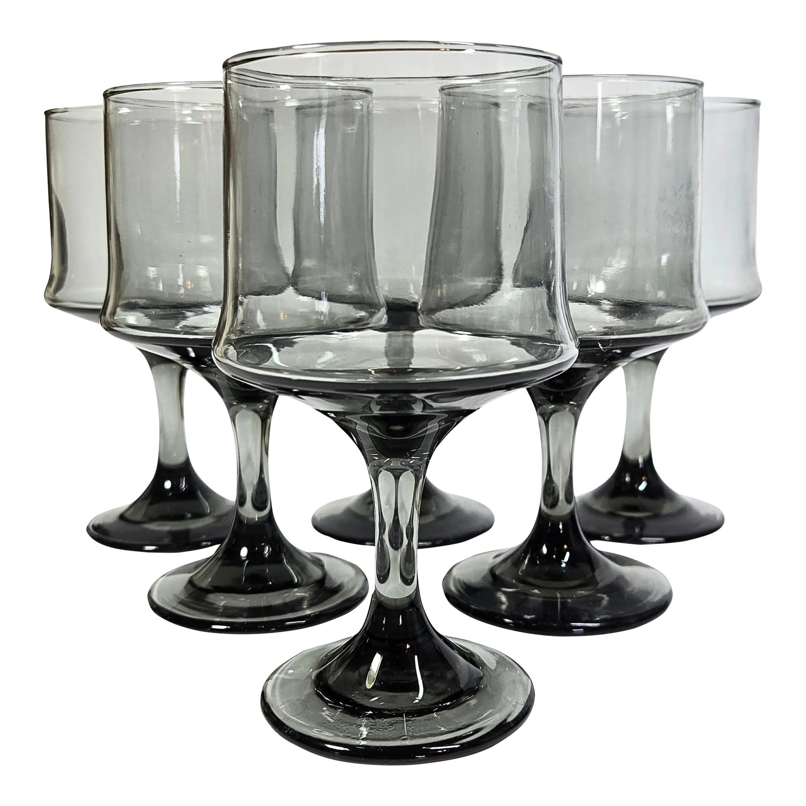 Smoky Grey Mid-Century Goblets- Set of Six | Chairish