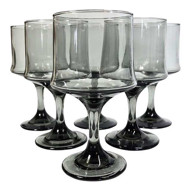 Smoky Grey Mid-Century Goblets- Set of Six For Sale