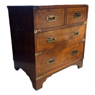 Vintage Hekman Campaign Chest in Warm Walnut With Brass Hardware [Rg] For Sale