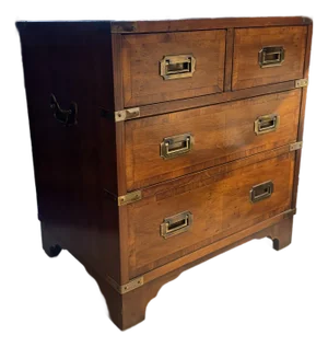 Vintage Hekman Campaign Chest in Warm Walnut With Brass Hardware [Rg]