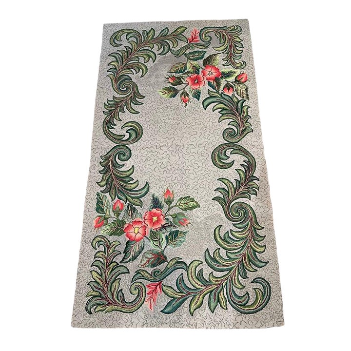 1950s Signed Hand-Hooked Folk Art Wall Hanging Colorful Floral Design ...