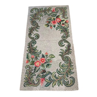 1950s Signed Hand-Hooked Folk Art Wall Hanging Colorful Floral Design, Usa For Sale