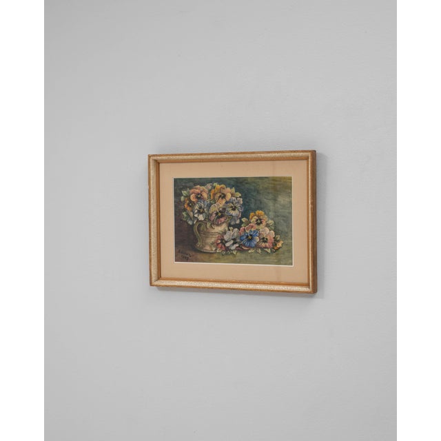 This 1943 Belgian wall art with wooden frame captures the charm of mid-20th century European still-life painting....