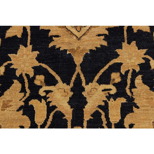 1980s Semi-Vintage Distressed Low-Pile Dark. Blue/Dark Gold Wool Rug - 10'3 X 13'5 For Sale - Image 4 of 8