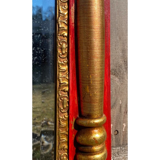Antique Red and Gold Solid Wood Mirror For Sale - Image 4 of 5