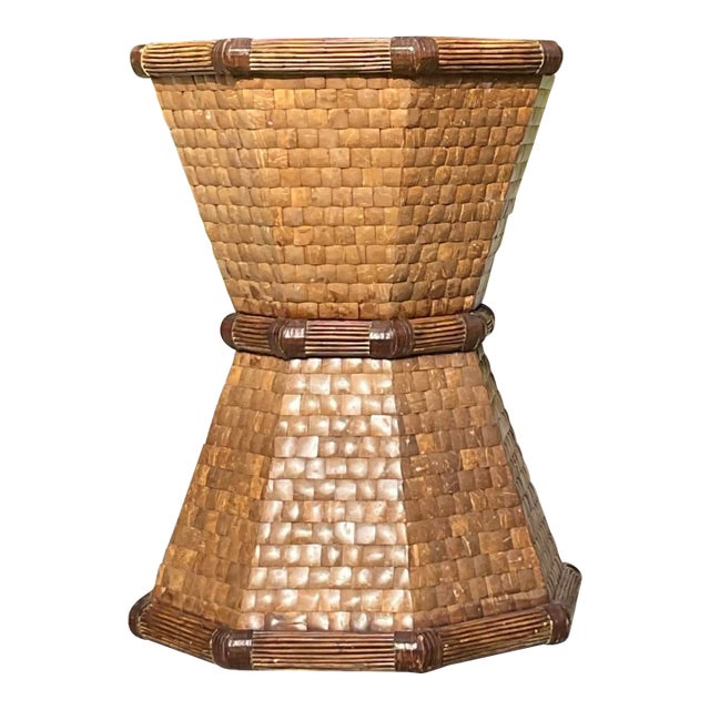 Boho Style Tessellated Coconut Shell Table Pedestal For Sale