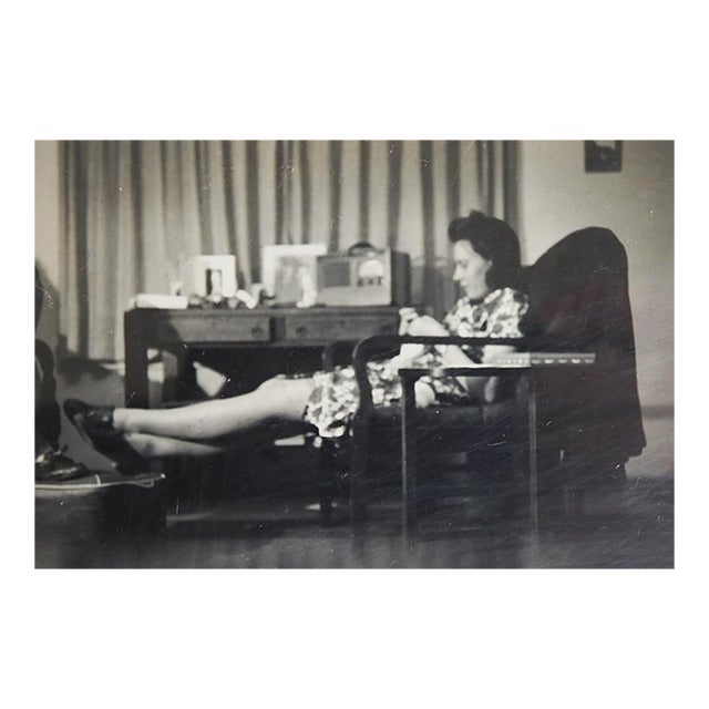 1943 Portrait Woman Relaxing Snapshot Photograph For Sale