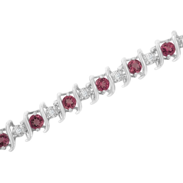 Haus of Brilliance .925 Sterling Silver, Lab-Grown Gemstone and 1/6 Cttw Round Diamond Tennis Bracelet - Created Pink T For Sale - Image 4 of 7