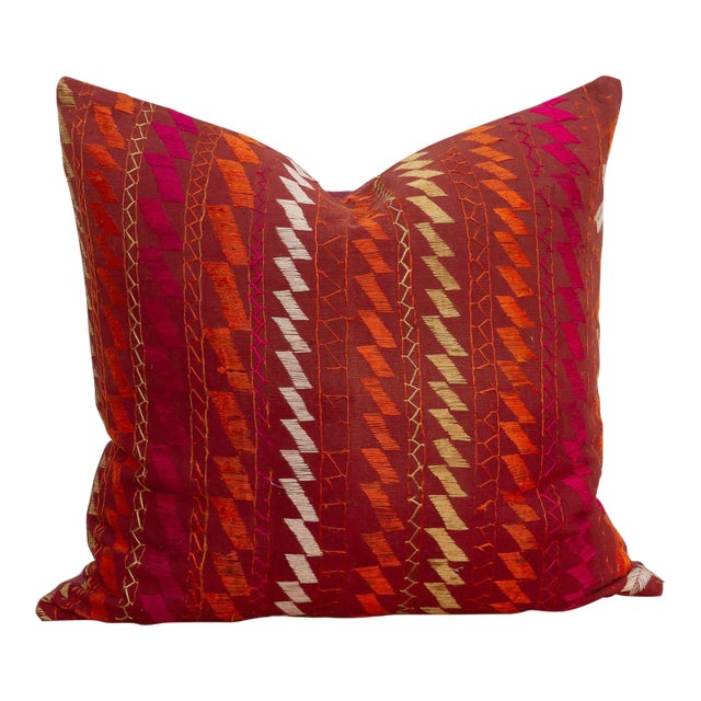 Vivid Petals, Antique Phulkari Pillow Cover For Sale