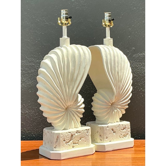 Vintage Plaster Shell Form Table Lamps - Pair For Sale - Image 12 of 12