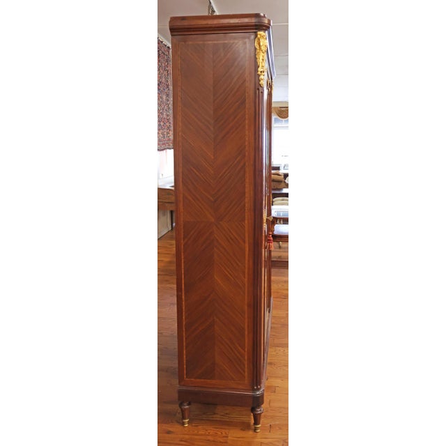 Brown Late 19th Century Satinwood Inlaid Bronze Mounted Beveled Mirror Armoire For Sale - Image 8 of 18