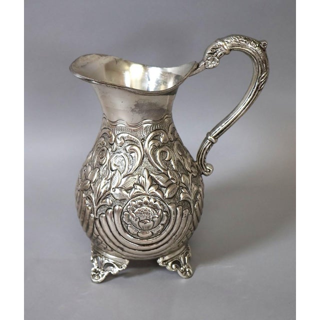 Metal Vintage Indian Hand-Chased Repoussé Beverage Service With Pitcher & Six Matching Tumblers For Sale - Image 7 of 10