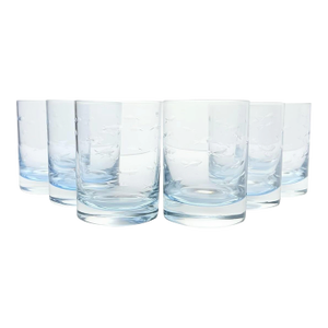 Crate & Barrel “Reef, Blue” 6 Double Old Fashioned Tumbler Glasses