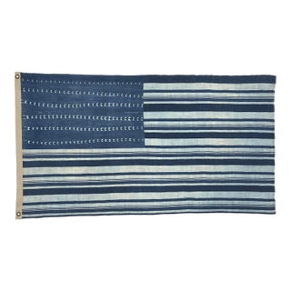 Shibori Indigo Flag Made From Vintage Cotton Mudcloth For Sale