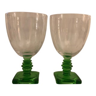 Beautifully Etched Diamond Pattern Crystal Goblets - A Pair For Sale