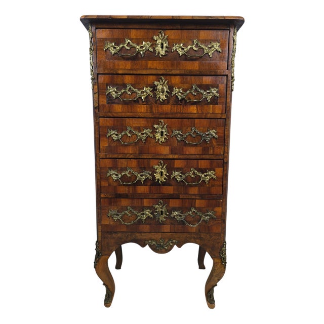 German Walnut Veneer Pillar Commode with Ornate Mounts, 1880 For Sale