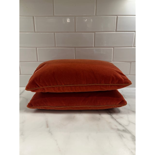 Mid-Century Modern Pair of Burnt Orange Rust Velvet Lumbar Accent Pillows For Sale - Image 3 of 6
