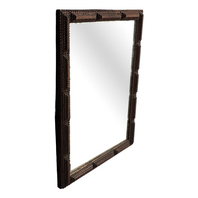 Antique Tramp Art Folk Art Distressed Mirror, Belgium, 1900s, 1890s For Sale