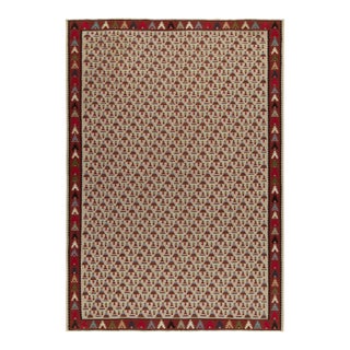 1920s Antique Tribal Kilim in Red, Blue and Greige Geometric Pattern For Sale