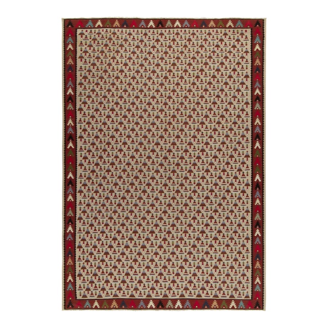 1920s Antique Tribal Kilim in Red, Blue and Greige Geometric Pattern For Sale