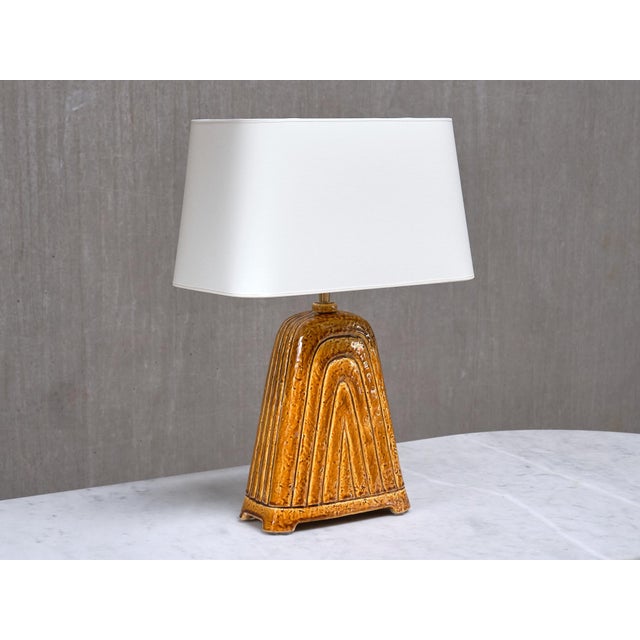 Mid-Century Modern Mustard Yellow Chamotte Table Lamp by Gunnar Nylund for Rörstrand, 1950s For Sale - Image 3 of 14