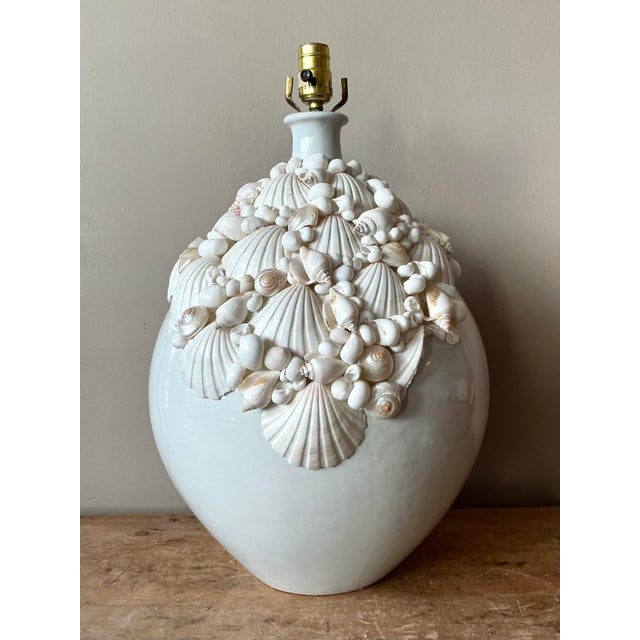 Vintage Boho Shell Encrusted Ceramic Lamp For Sale - Image 4 of 6