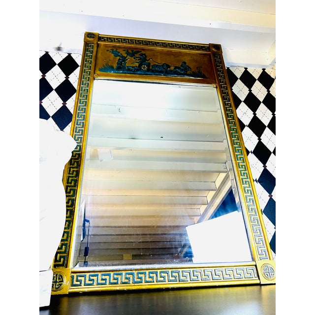 Oversized Neoclassical Greek Key Trumeau Wall Mirror With Classical Relief Frieze For Sale - Image 11 of 18