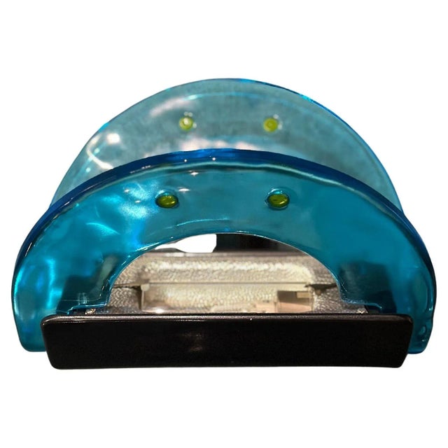 Pair of vintage abstract sconces in blue tone Murano glass with yellow details. The frame is made of metal. Made in Italy,...