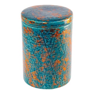 Late 20th Century Vintage Moroccan Ceramic Blue and Copper Urn With Lid For Sale