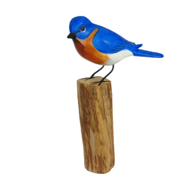 Hand Carved Bluebird Handmade Hand Painted Bird 8"h Wood Carving For Sale - Image 4 of 8