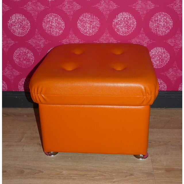 Orange Leatherette Stool, 1970s For Sale - Image 9 of 10