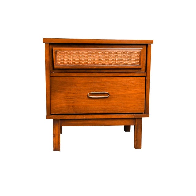 Wood 1970s Mid Century Cane Walnut Brass Nightstand For Sale - Image 7 of 8