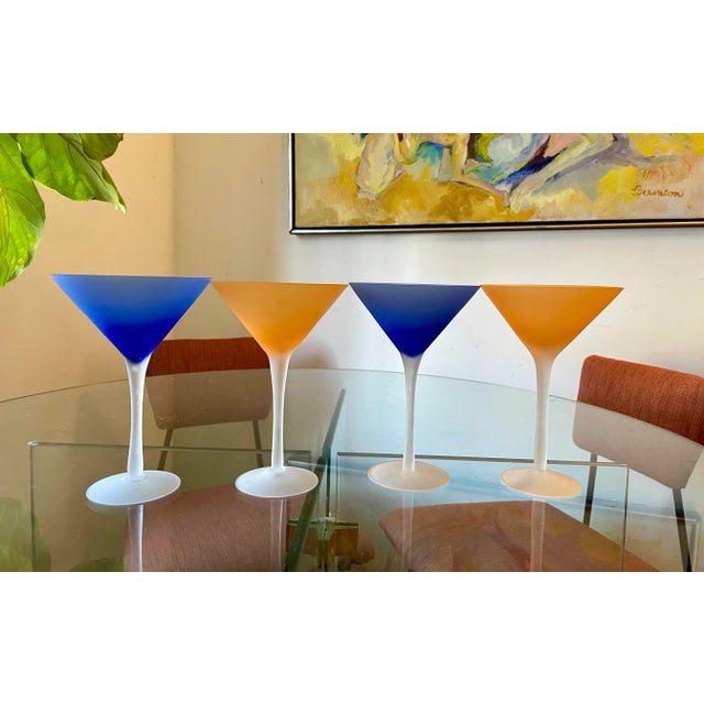 Blue Vintage Frosted Martini Glasses - Set of 4 For Sale - Image 8 of 9