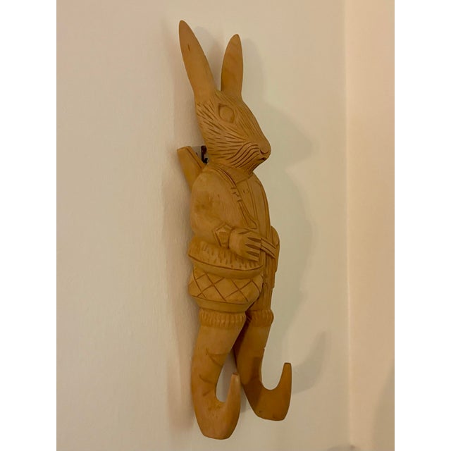 Maitland - Smith Vintage Hand Carved Wooden Rabbit Wall Hooks, Coat Rack, Pair, Philippines For Sale - Image 4 of 9