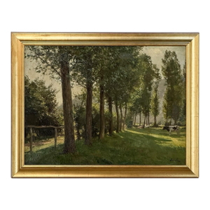 Antique Belgian Oil on Canvas Painting “Cows Grazing” by Xavier Wurth (1869-1933)