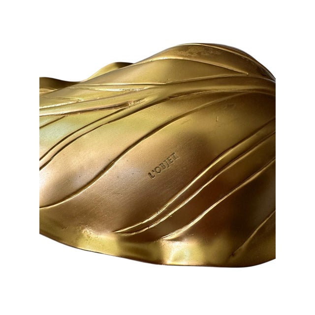 2010s L’Objet Gold Leaf Bowl – Sculptural Gilt Decorative Dish, Organic Leaf Form, 11” Luxury Home Accent For Sale - Image 5 of 5